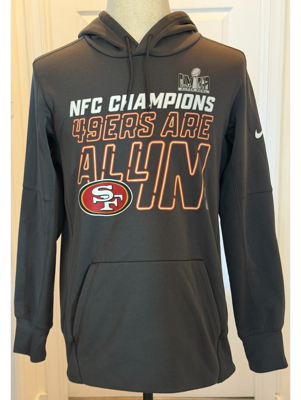 Nike SF 49ers NFC Champions Locker Room Hoodie Mens Small S All In Super Bowl